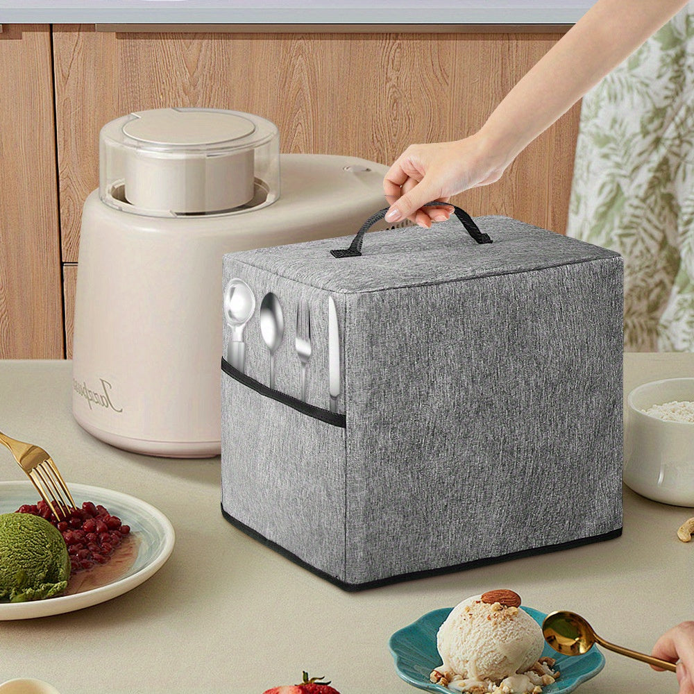 Gray Polyester Dust Cover for Ice Cream Machines with Zipper and Handle