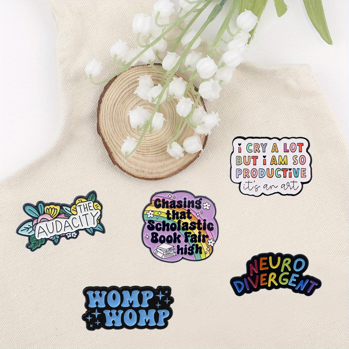 Set of 20 Inspirational Quote Enamel Pins for Clothing Bags and Accessories