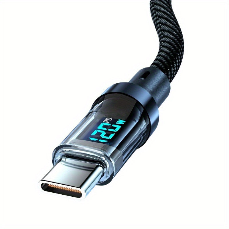 120W USB-C Fast Charging Cable with LCD Power Display Nylon Flat Matte