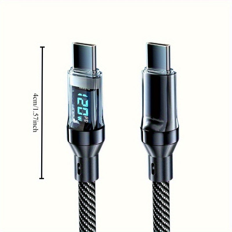 120W USB-C Fast Charging Cable with LCD Power Display Nylon Flat Matte