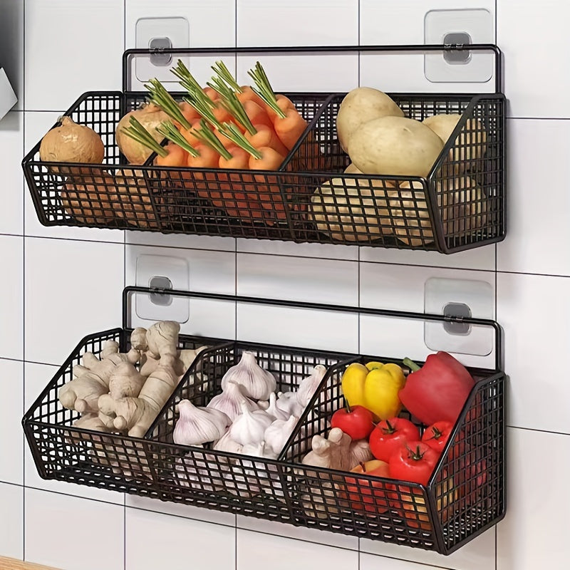 Metal Wire Organizer for Spices Garlic Onions Vegetables Wall Mount Kitchen Storage Basket