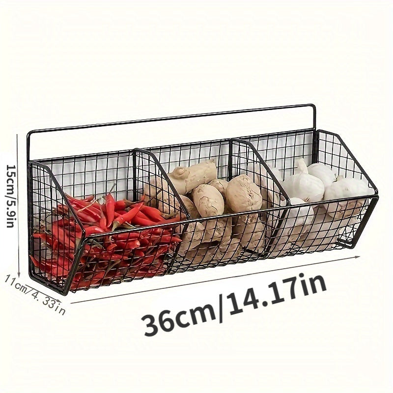 Metal Wire Organizer for Spices Garlic Onions Vegetables Wall Mount Kitchen Storage Basket