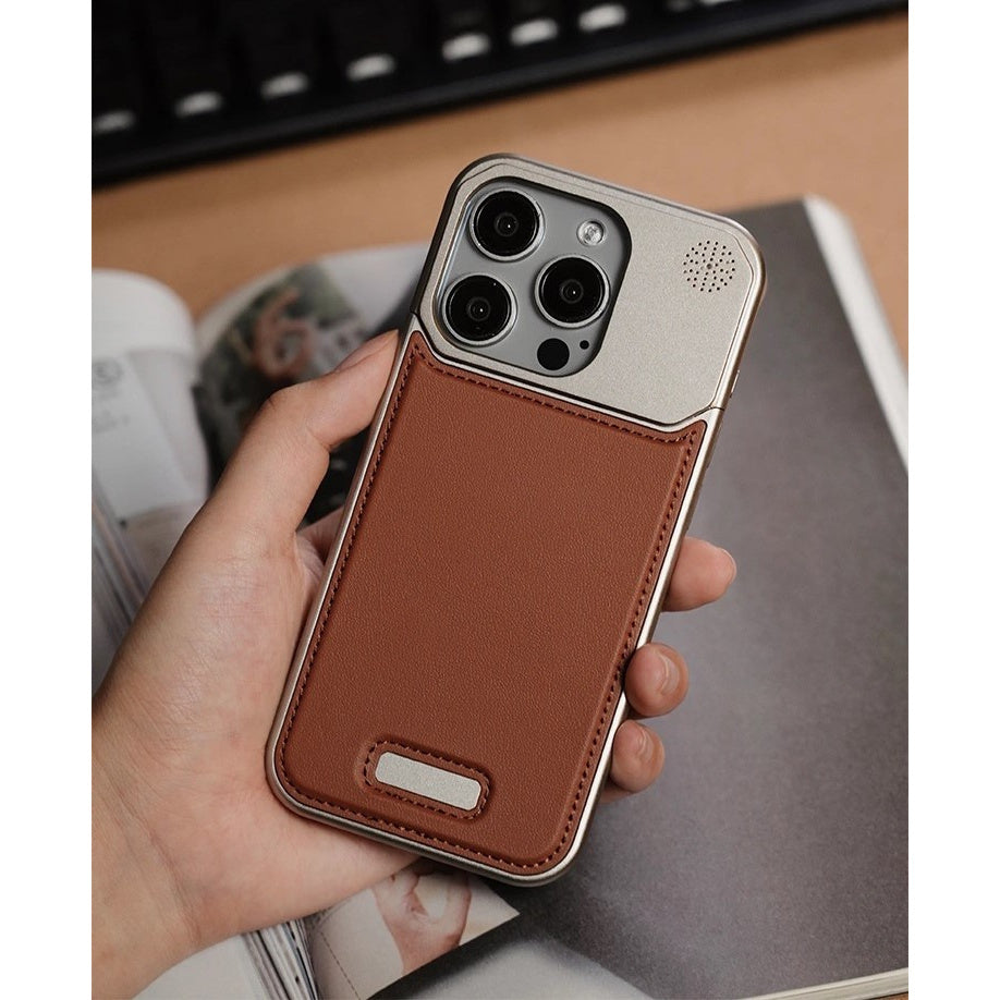 Funda de teléfono de aleación de aluminio y cuero para iPhone 16 15 14 Pro Max a prueba de golpes, sin marco, con carcasa de aromaterapia