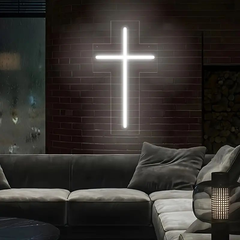 LED Neon Cross Sign 9.4x5.3 Inches Touch Switch USB Wall Decor for Home and Events