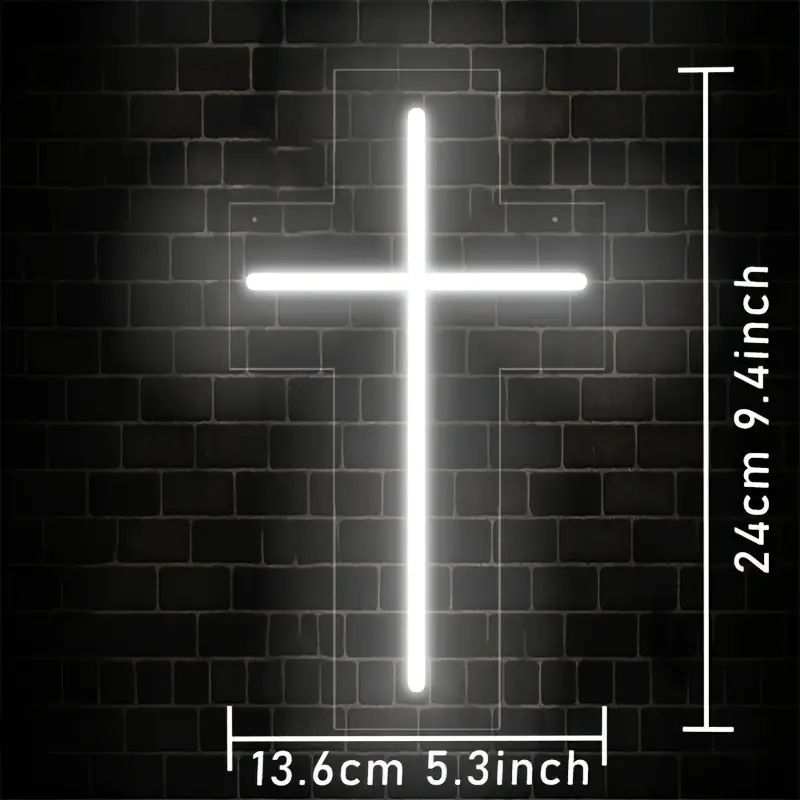 LED Neon Cross Sign 9.4x5.3 Inches Touch Switch USB Wall Decor for Home and Events