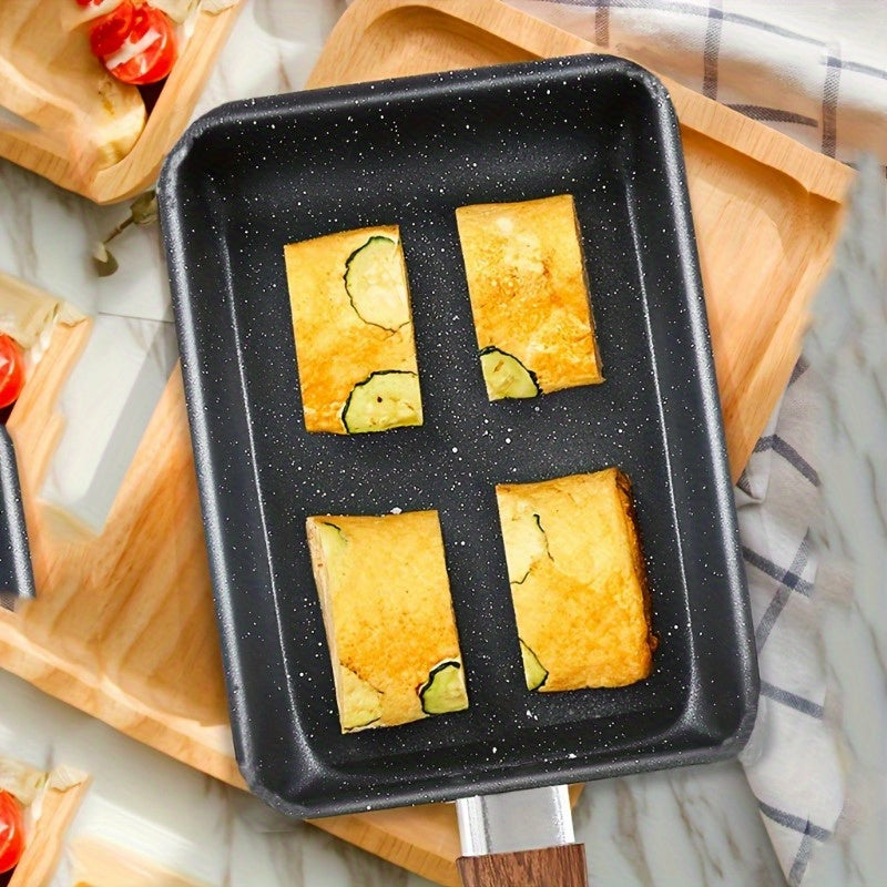 Non-Stick Aluminum Square Skillet with Wood Handle for Tamagoyaki Japanese Omelet