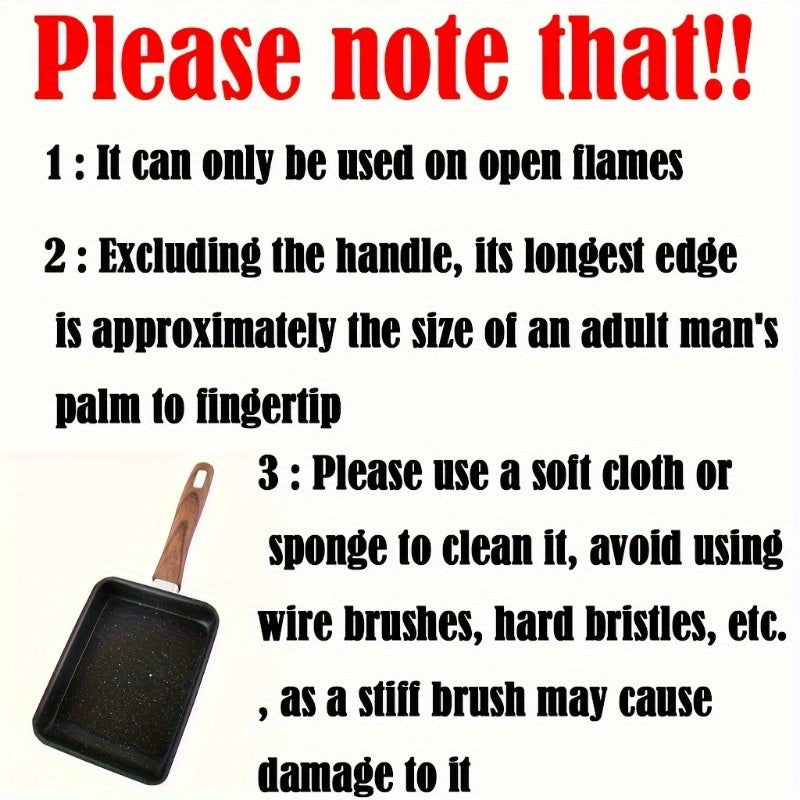 Non-Stick Aluminum Square Skillet with Wood Handle for Tamagoyaki Japanese Omelet