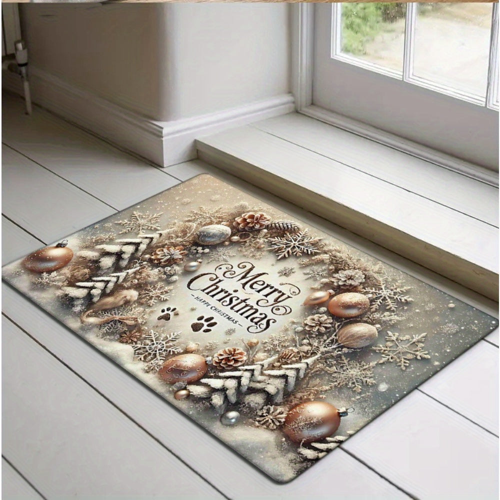 Christmas Door Mat Flannel Non-Slip Washable Entryway Rug