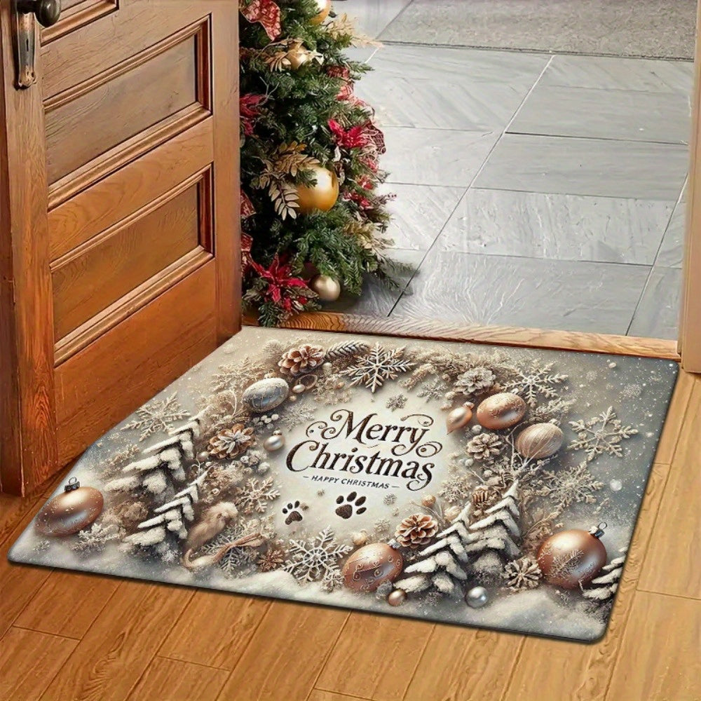 Christmas Door Mat Flannel Non-Slip Washable Entryway Rug