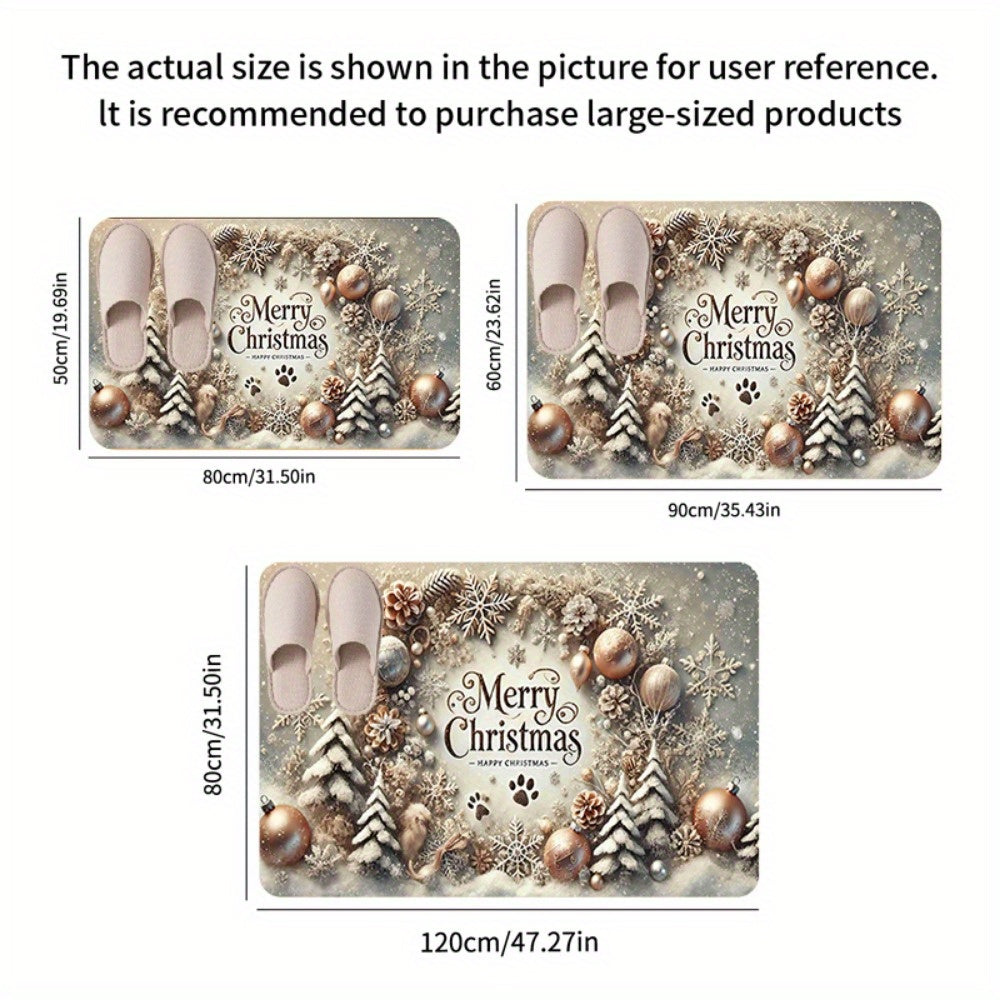 Christmas Door Mat Flannel Non-Slip Washable Entryway Rug