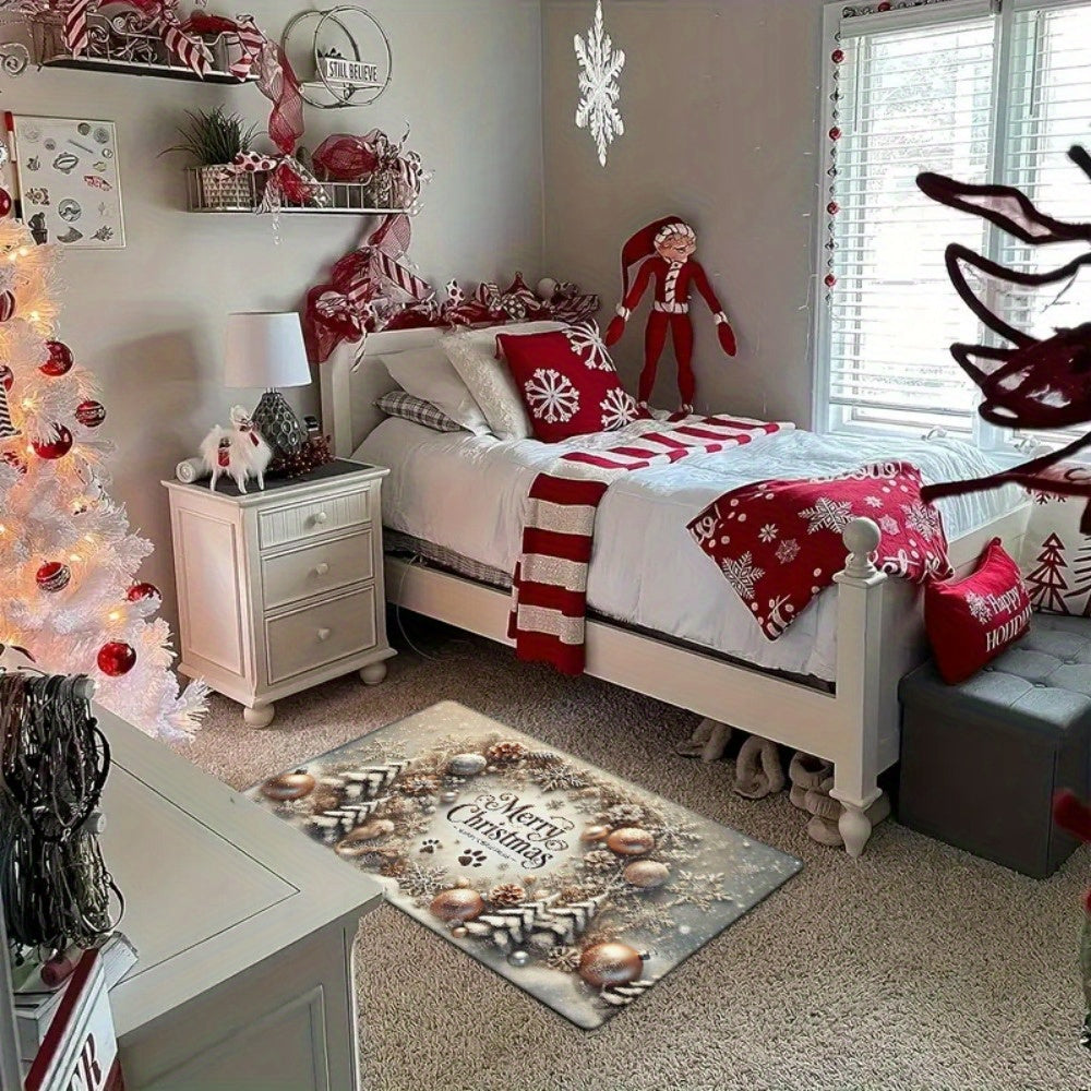 Christmas Door Mat Flannel Non-Slip Washable Entryway Rug