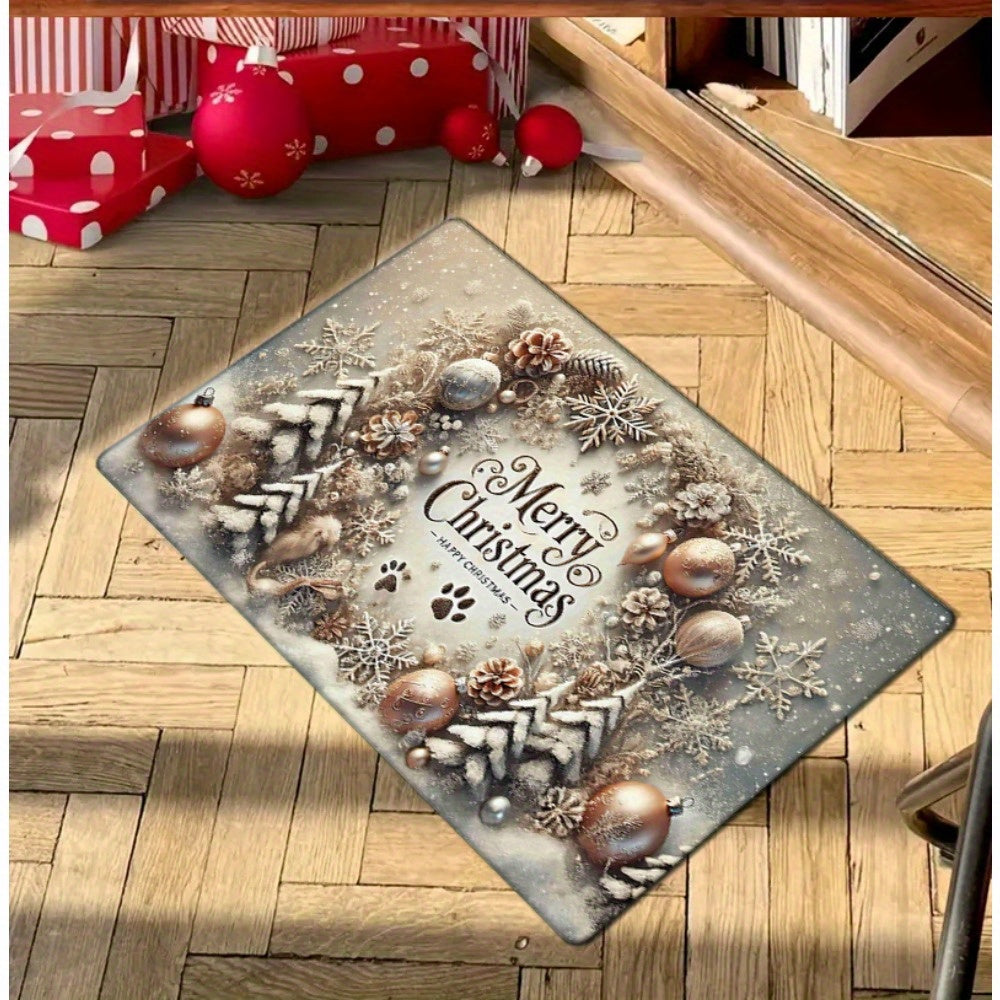 Christmas Door Mat Flannel Non-Slip Washable Entryway Rug