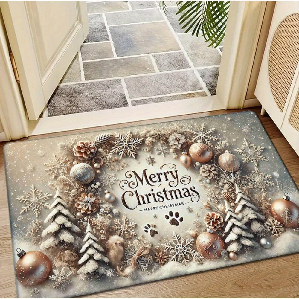 Christmas Door Mat Flannel Non-Slip Washable Entryway Rug
