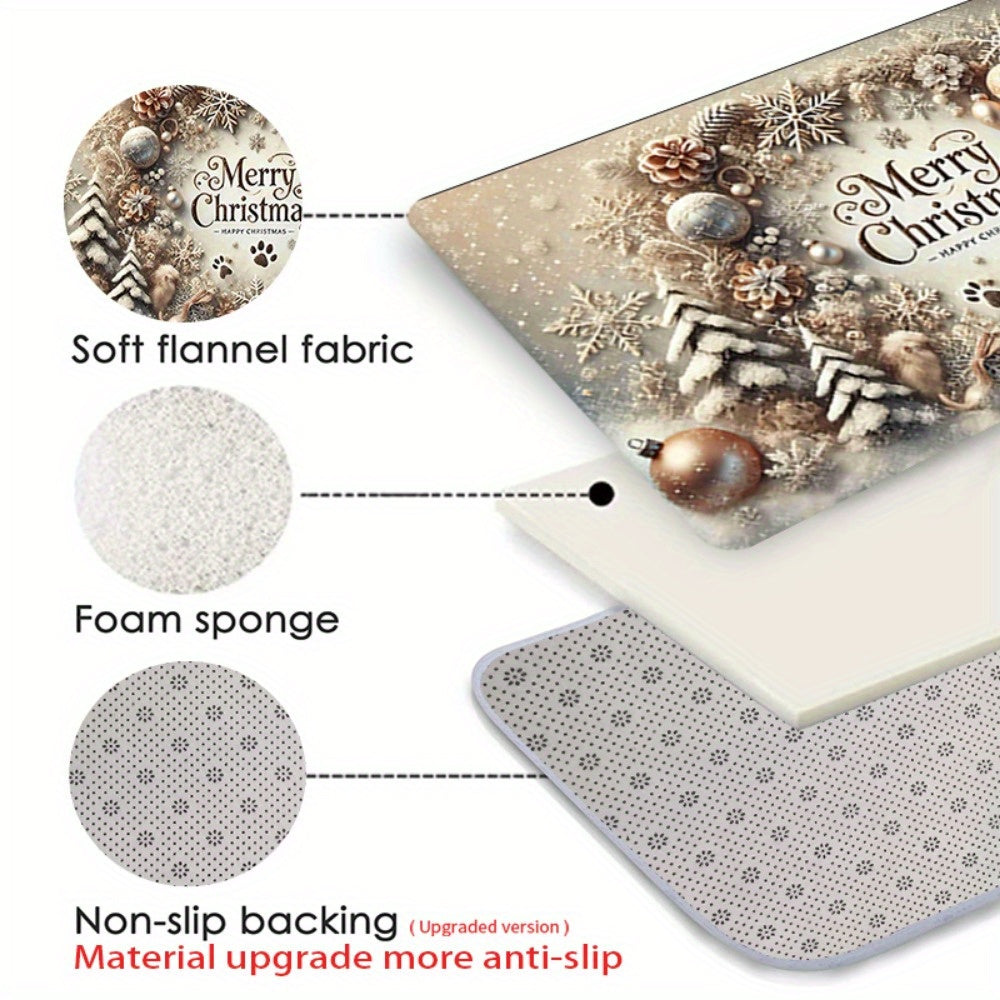 Christmas Door Mat Flannel Non-Slip Washable Entryway Rug