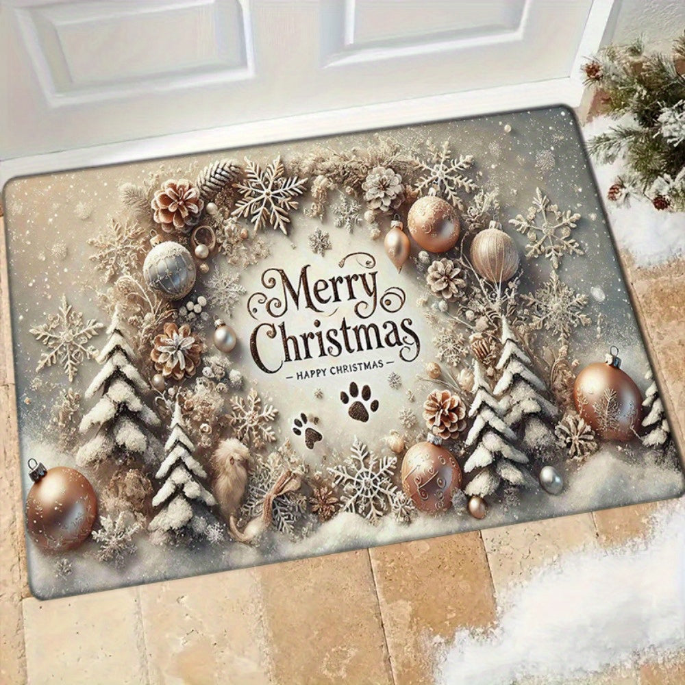 Christmas Door Mat Flannel Non-Slip Washable Entryway Rug