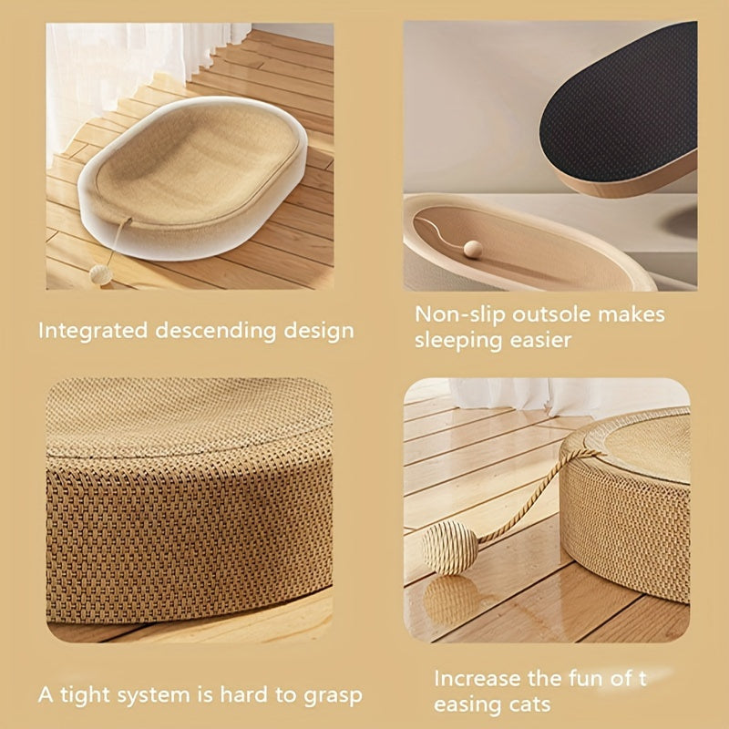 Large Oval Cat Scratcher Bed with Track Toy and Sisalg Hemp Filling