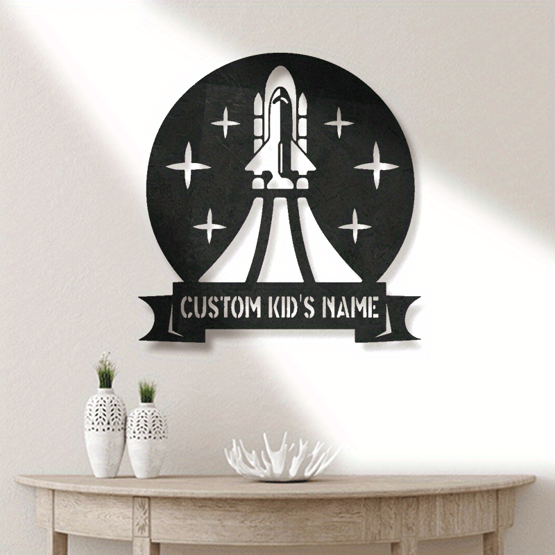Kids Space Rocket Metal Wall Art Personalized Bedroom Decor for Boys