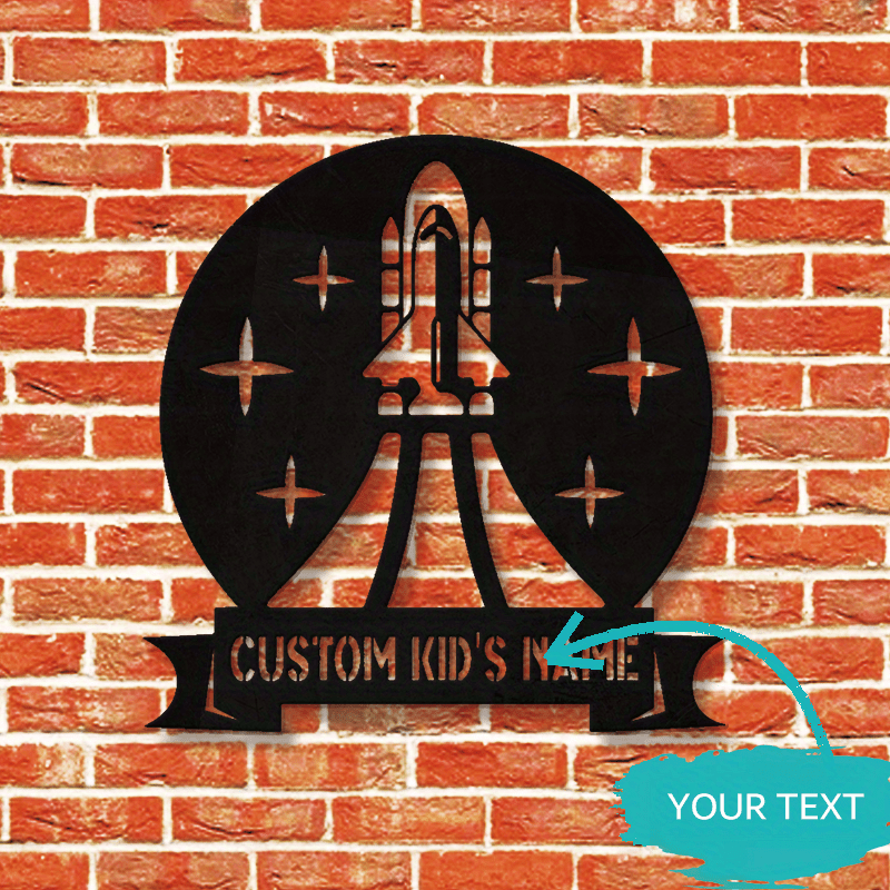 Kids Space Rocket Metal Wall Art Personalized Bedroom Decor for Boys
