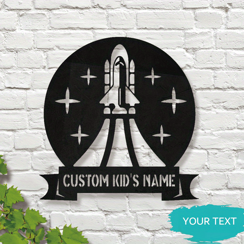 Kids Space Rocket Metal Wall Art Personalized Bedroom Decor for Boys