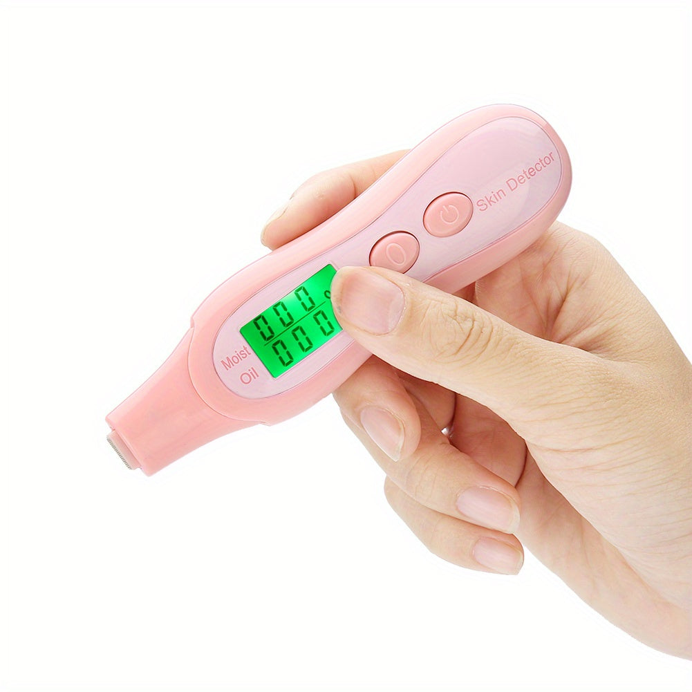 Digital Skin Moisture and Oil Analyzer Handheld LCD Display Pink White Battery Operated