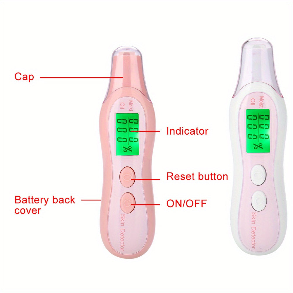 Digital Skin Moisture and Oil Analyzer Handheld LCD Display Pink White Battery Operated