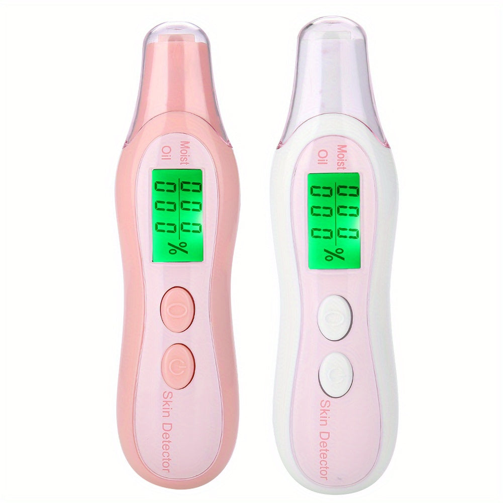 Digital Skin Moisture and Oil Analyzer Handheld LCD Display Pink White Battery Operated