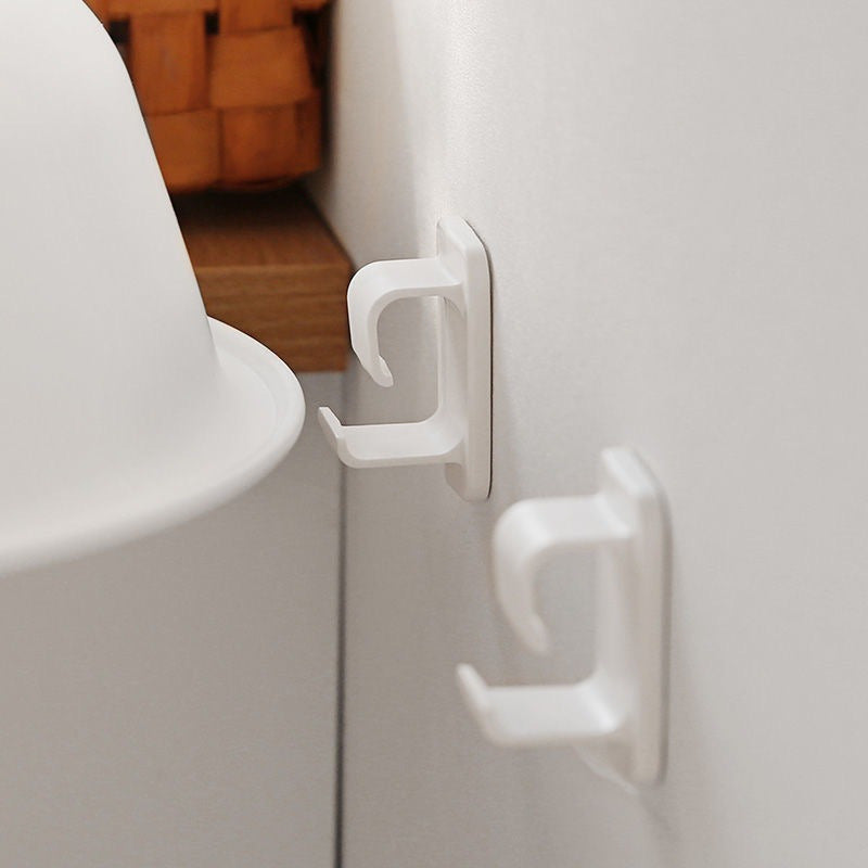 Set of 4 White Plastic Washbasin Hooks Wall-Mounted Bathroom Kitchen Organizer