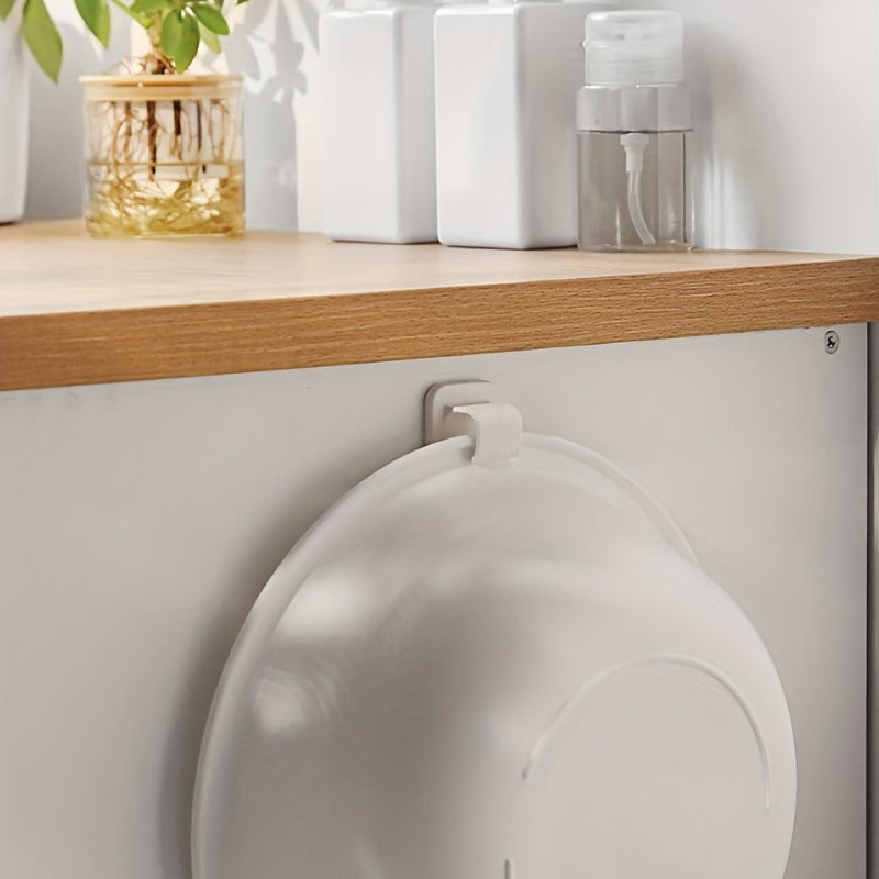 Set of 4 White Plastic Washbasin Hooks Wall-Mounted Bathroom Kitchen Organizer