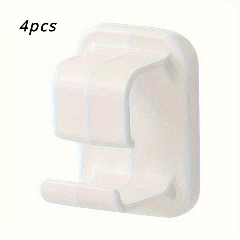 Set of 4 White Plastic Washbasin Hooks Wall-Mounted Bathroom Kitchen Organizer