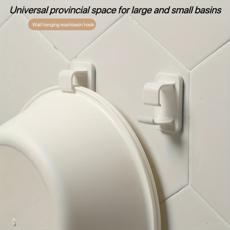 Set of 4 White Plastic Washbasin Hooks Wall-Mounted Bathroom Kitchen Organizer