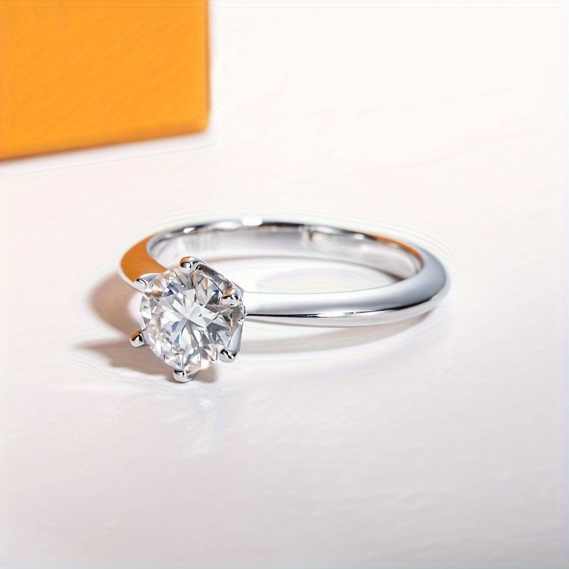 Sterling Silver Engagement Ring with Moissanite 18K Gold Plated Elegant Jewelry