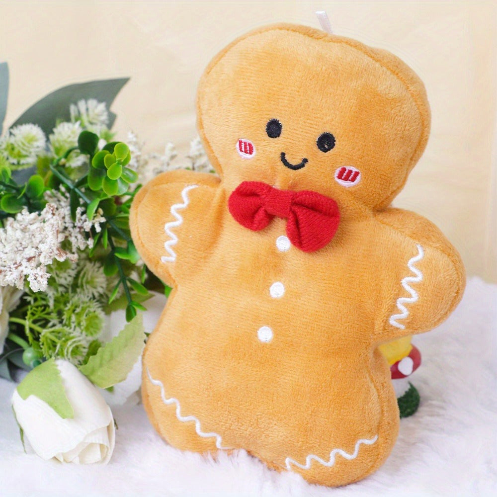 Gingerbread Man Plush Toy Hand Washable Audio Play Christmas Decor Polyester