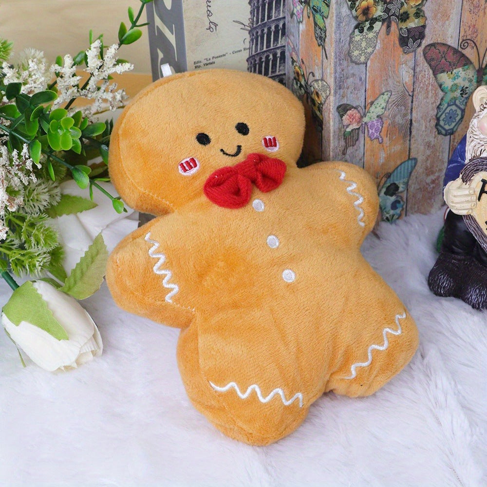 Gingerbread Man Plush Toy Hand Washable Audio Play Christmas Decor Polyester