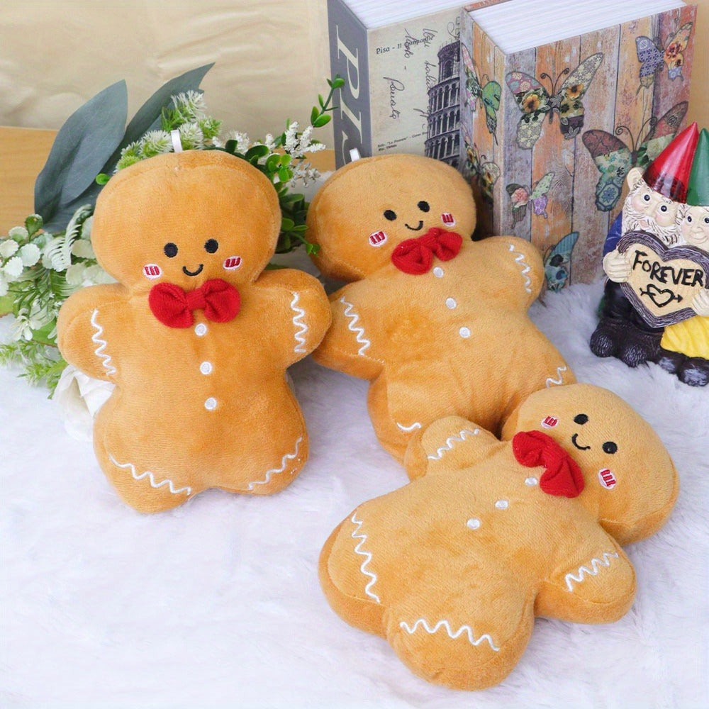 Gingerbread Man Plush Toy Hand Washable Audio Play Christmas Decor Polyester