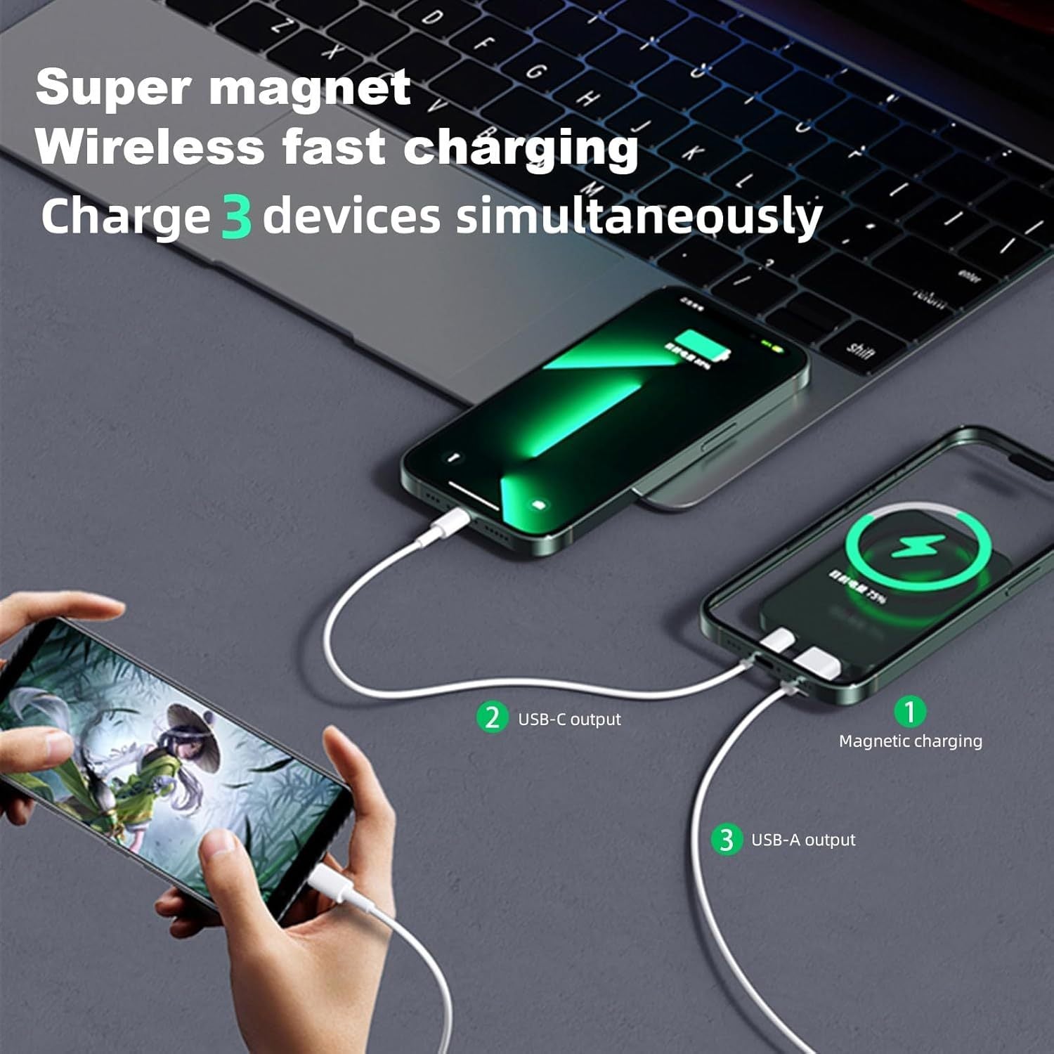 Wireless Magnetic Power Bank 10000mAh Fast Charging for iPhone and Samsung