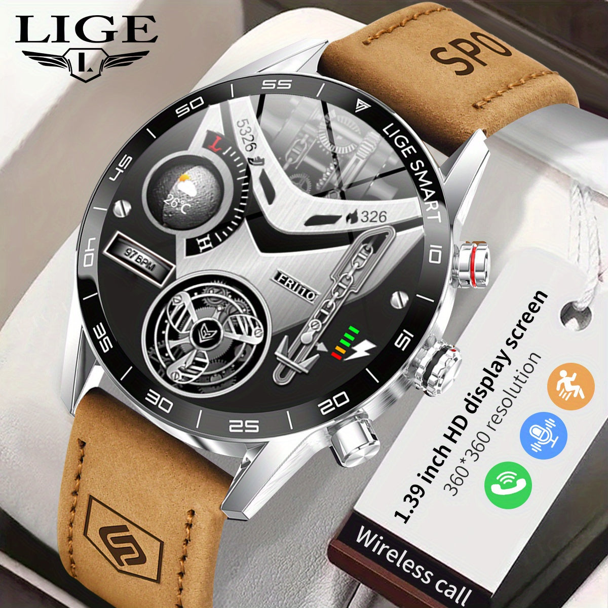 Men's Business Smart Watch Digital Display Water-Resistant USB Charging Zinc Alloy Round Case