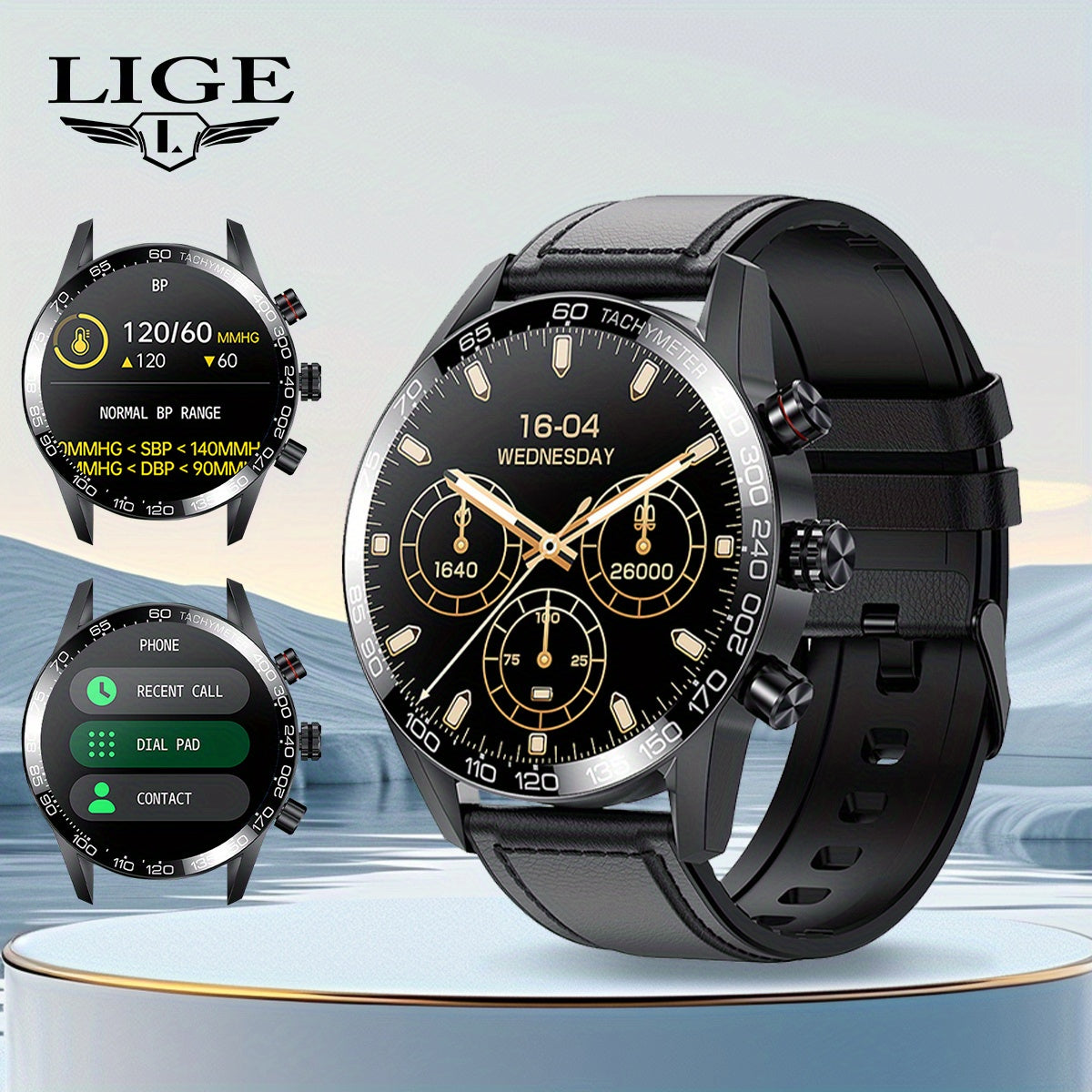 Men's Business Smart Watch Digital Display Water-Resistant USB Charging Zinc Alloy Round Case