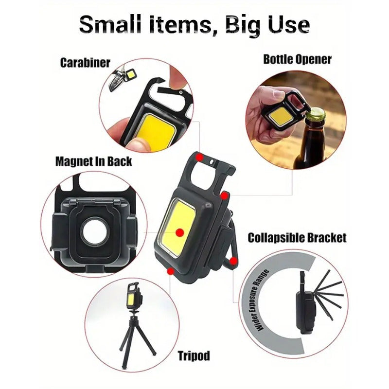 Набор из 2 портативных мини-фонариков для ключей на открытом воздухе, COB, освещение для рюкзака