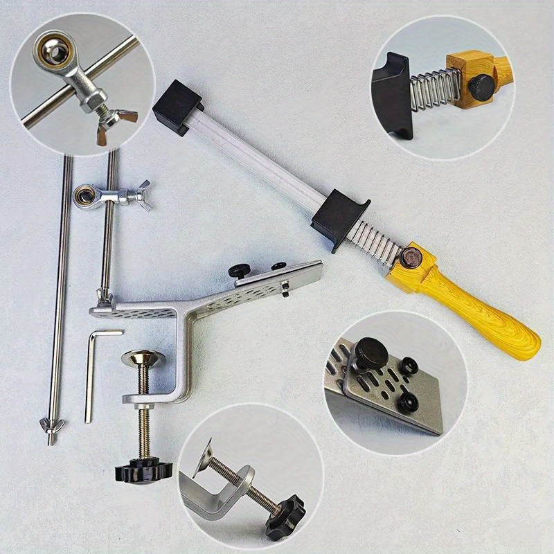 Oshxona va yog'och ishlash uchun statik burchakli pichoqni silliqlash asbobi, qutida honing olmos maydalagich, silliqlash toshi va moy toshi bilan.