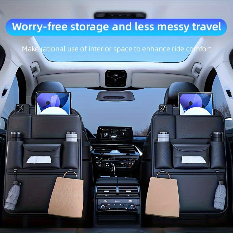 Quilted Car Seat Back Organizer Multi-Functional Storage Bag Black