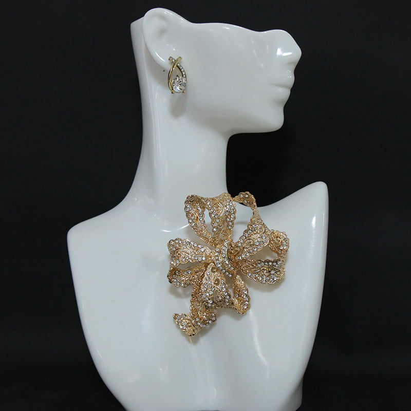 Rhinestone Ribbon Bow Brooch Irregular Shape Luxury Jewelry for Women