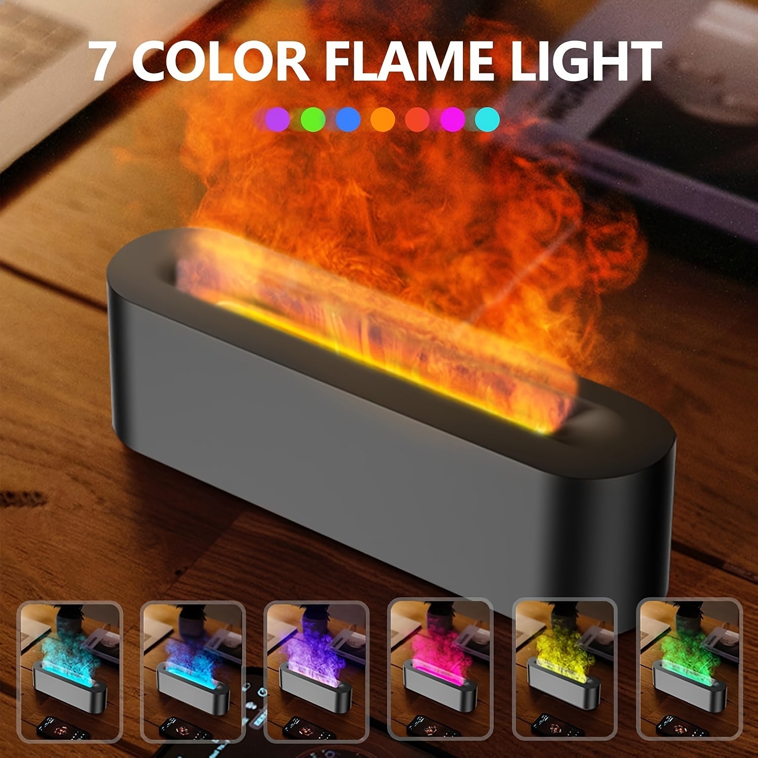 Aromatherapy Humidifier with 7-Color Flame Effect Essential Oil Diffuser Black for Home Office