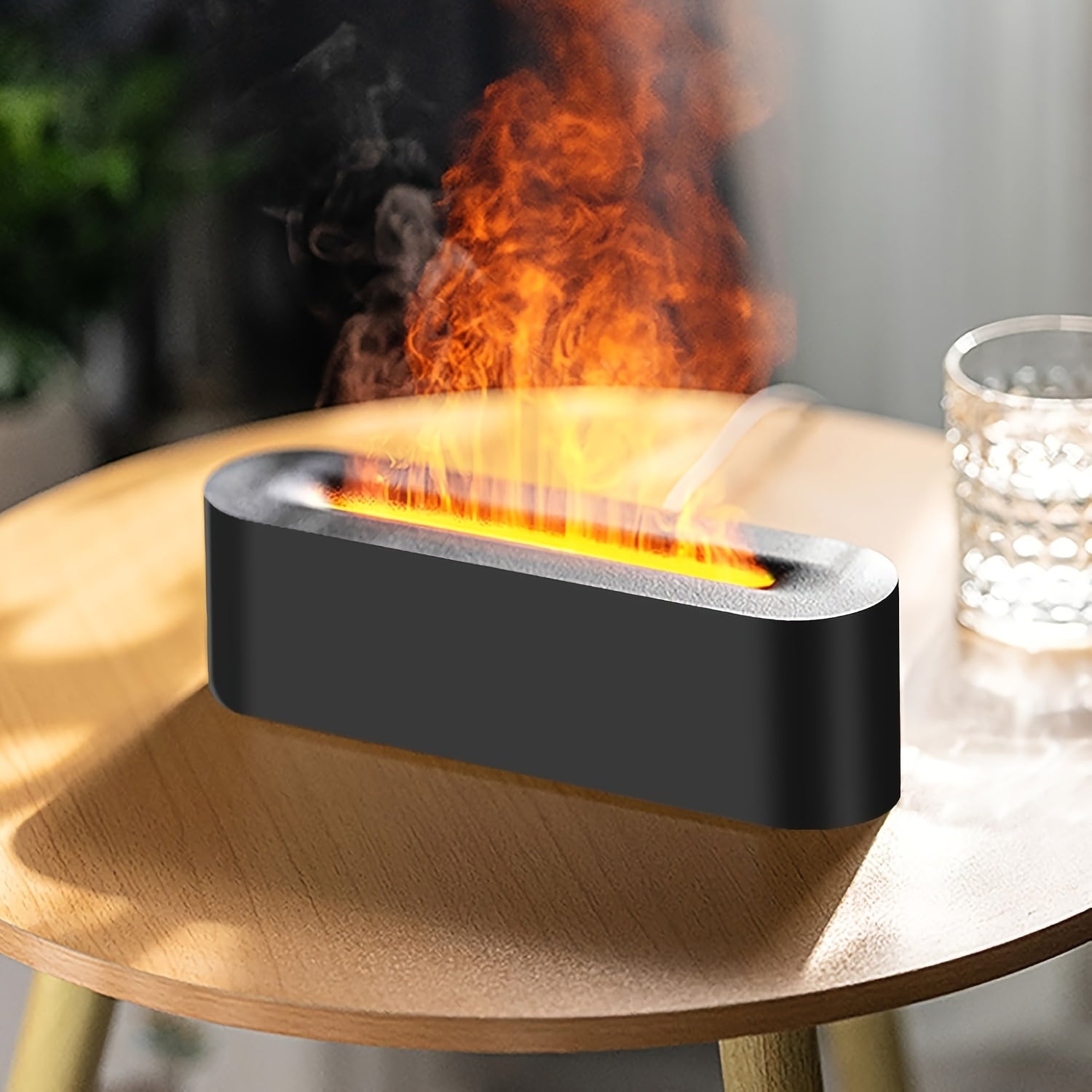 Aromatherapy Humidifier with 7-Color Flame Effect Essential Oil Diffuser Black for Home Office
