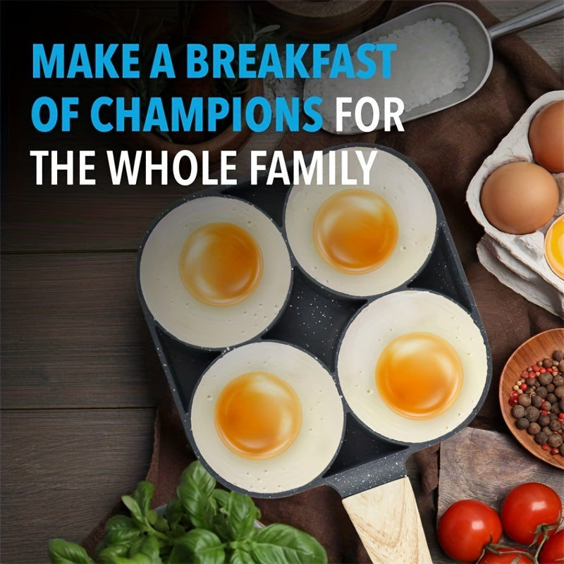 Cast Iron Non-Stick Omelet Frying Pan with ABS Handle 4-Hole Breakfast Skillet