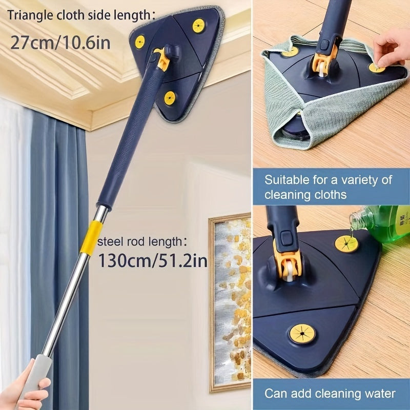 360-Degree Rotating Triangle Mop Set with Telescoping Handle for Floors and Tiles