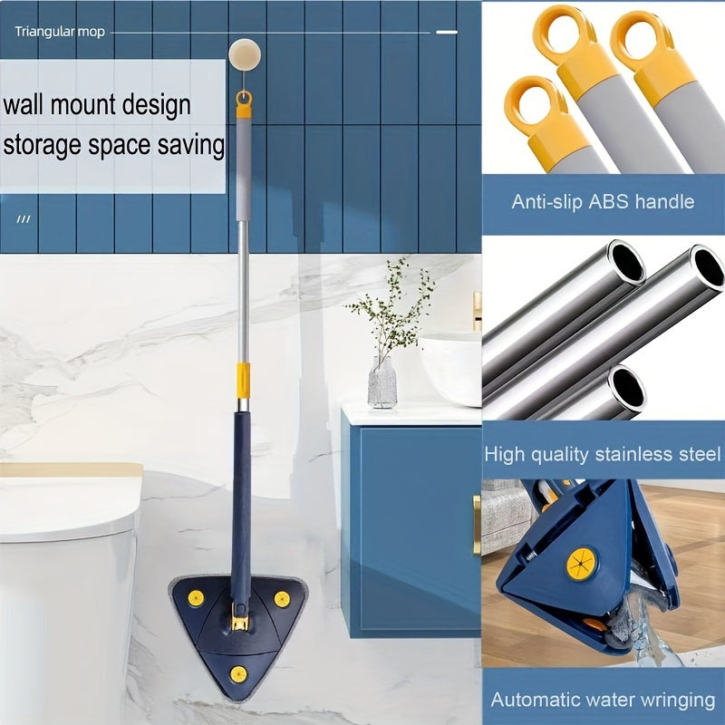 360-Degree Rotating Triangle Mop Set with Telescoping Handle for Floors and Tiles