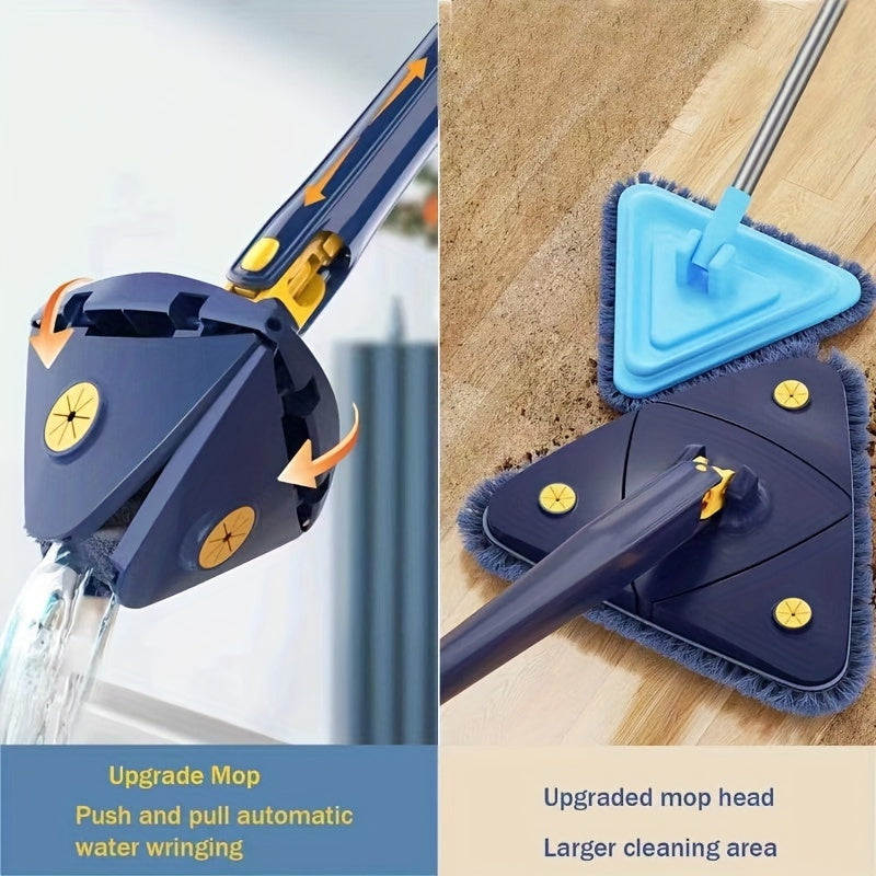 360-Degree Rotating Triangle Mop Set with Telescoping Handle for Floors and Tiles