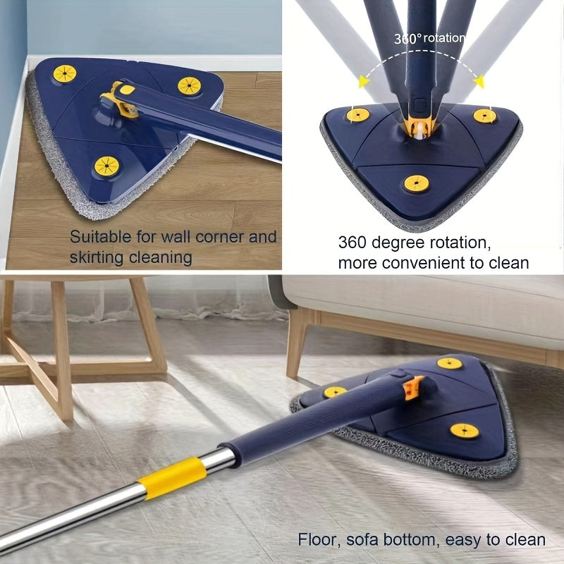 360-Degree Rotating Triangle Mop Set with Telescoping Handle for Floors and Tiles