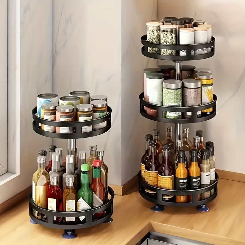Metal Rotating Storage Rack with Adjustable Height for Kitchen Bathroom Countertop Organization