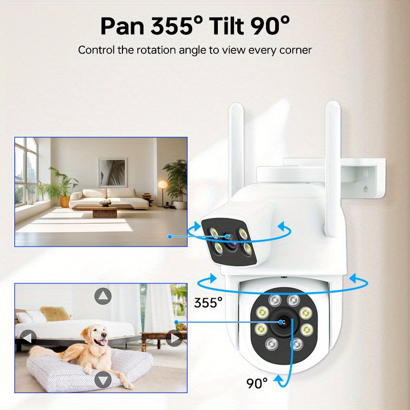 Wireless Outdoor Security Cameras 4MP Dual Lens PTZ IP65 Waterproof Pack of 2